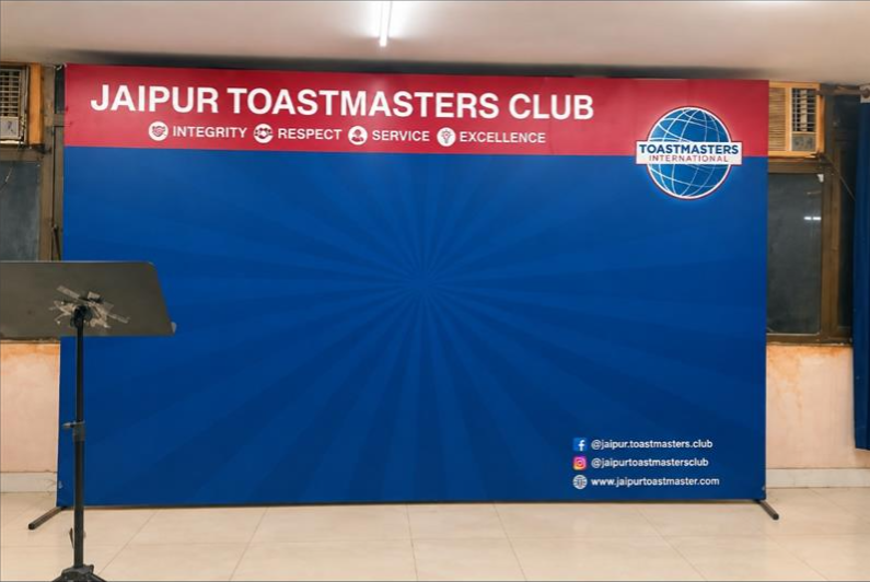 Jaipur Toastmasters Club stage backdrop at the venue